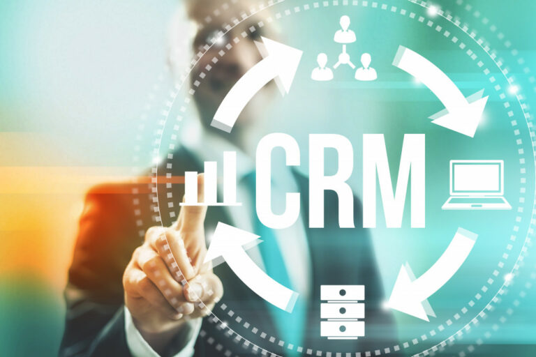 man clicking on a screen the abbreviation crm